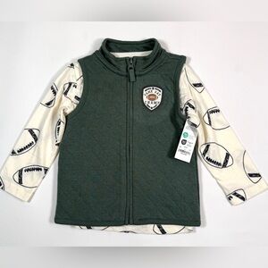 NWT CARTERS Child Of Mine 3 Piece Outfit Quilted Vest Shirt Set Size 18M NEW